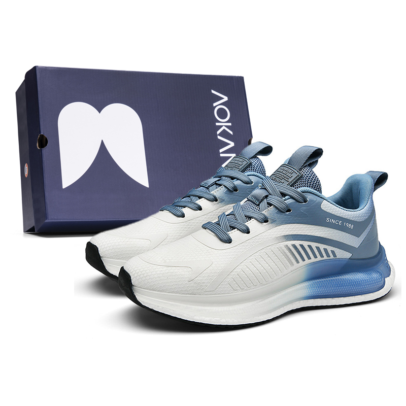 AOKANG Breathable Low top Popcorn Casual Running Shoes Men’s White Blue