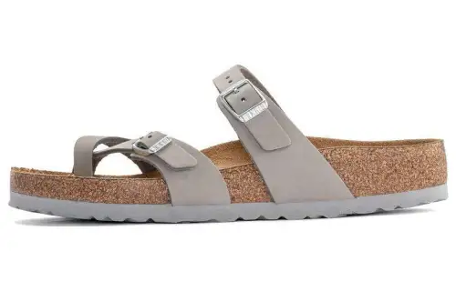Birkenstock Leather Slide Slippers Women's Dove Gray Narrow