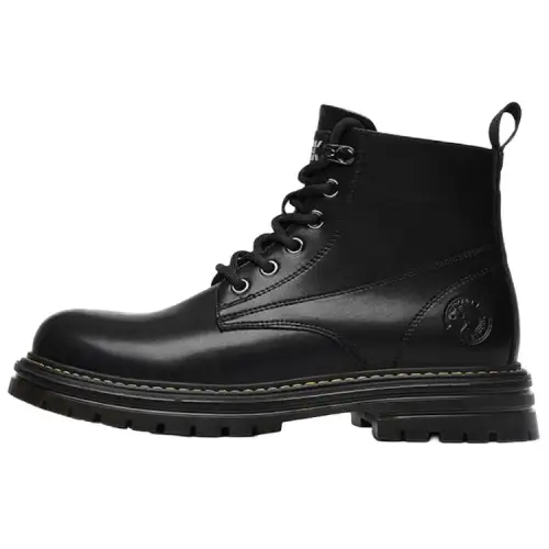 JANE HARLOW Synthetic Leather Crew Combat Boots Men's Black
