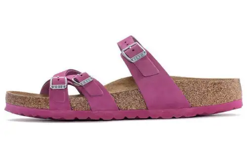 Birkenstock Leather Slide Slippers Women's Dark Purple Red Regular