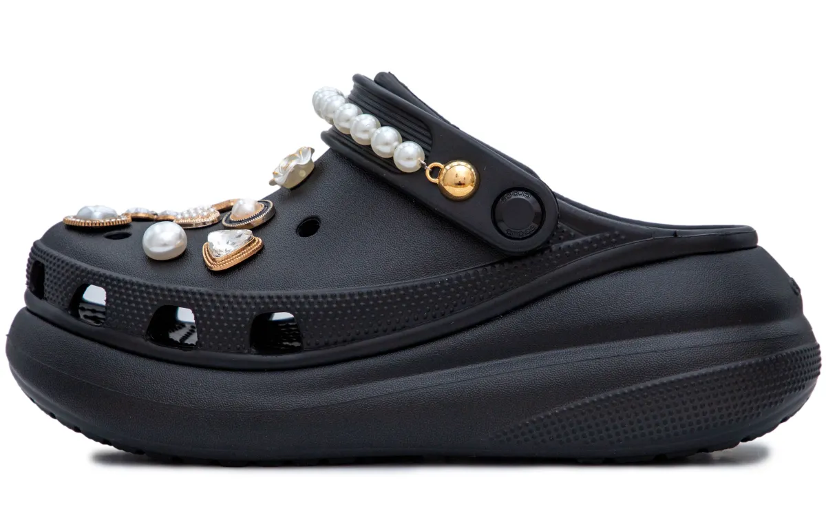 Crocs Buttons Castle Classic Crush Clogs Women's Black