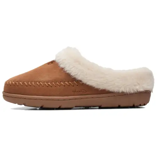 Clarks Rubber Sole Closed Toe Slippers Women's Tan