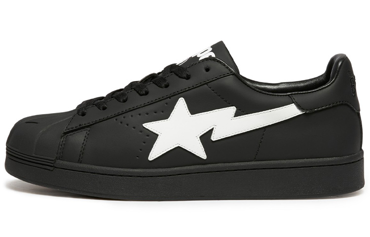 A BATHING APE Skull STA Leather Low top Stylish Skateboarding Shoes Women's Black White