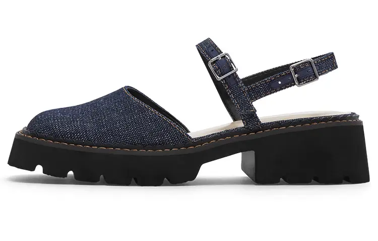 CHARLES&KEITH PU, Textile Stylish Sandal Women's Dark Blue