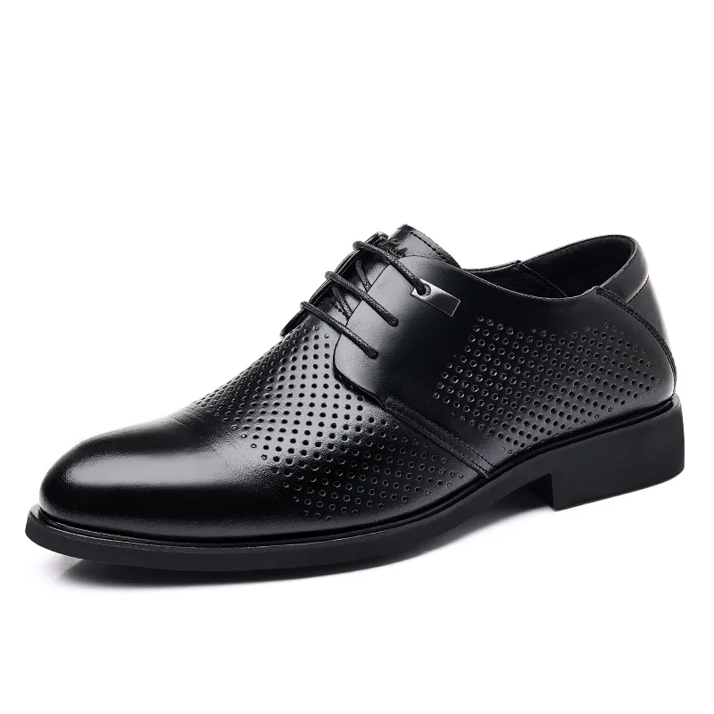Mulinsen two-layer cowhide, comfortable and classic, hollow and breathable, formal leather shoes, men's black
