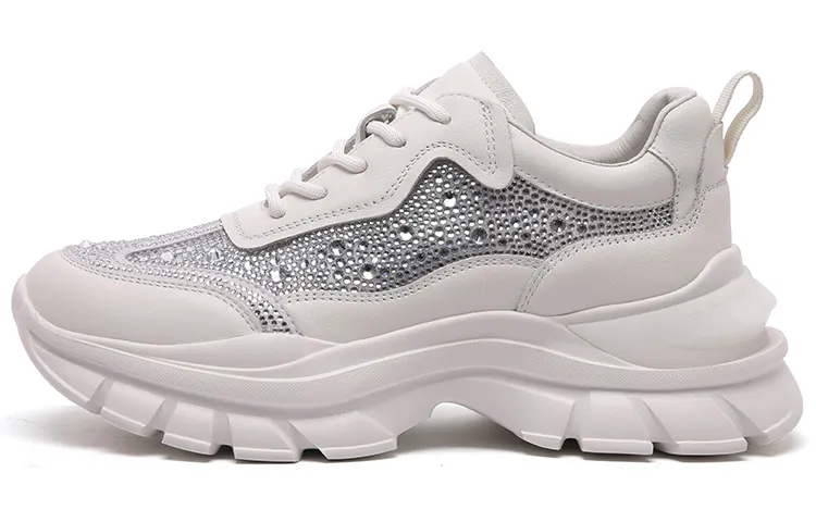 PACO GIL Top Grain Cow Leather Low top Chunky Sneakers 6cm Women's White