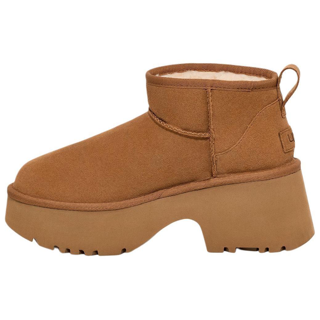 UGG Cow split leather plus velvet, lightweight and fashionable, 6.99cm heel height, short-tube snow boots, women's model, maroon