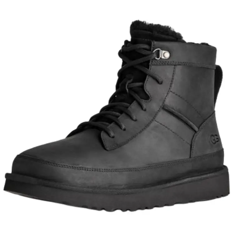 UGG Casual Heritage Thermal Fleece Lined, Cow Leather, Comfortable Round Toe Snow Boots Men's Black