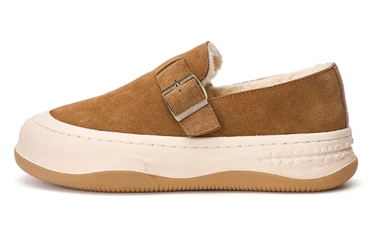 Joy&Mario Cow Leather Split Cowhide, Fleece Lined Thermal Vintage Birkenstock Slip on Platform 4cm Low top