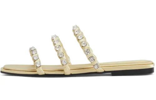 CHARLES&KEITH Composite Sole Rhinestone Slip Resistant Slide Slippers 1.3cm Women's Black Textured/Yellow Textured