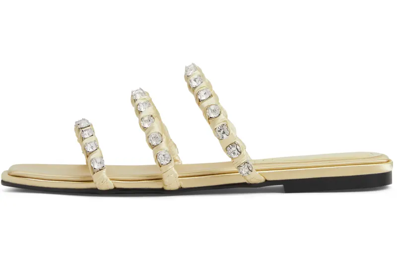 CHARLES&KEITH Composite Sole Rhinestone Slip Resistant Slide Slippers 1.3cm Women's Black Textured/Yellow Textured