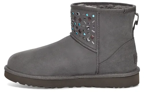 UGG Classic Mini Stud Ii Rivets Snow Boots Grey Women's