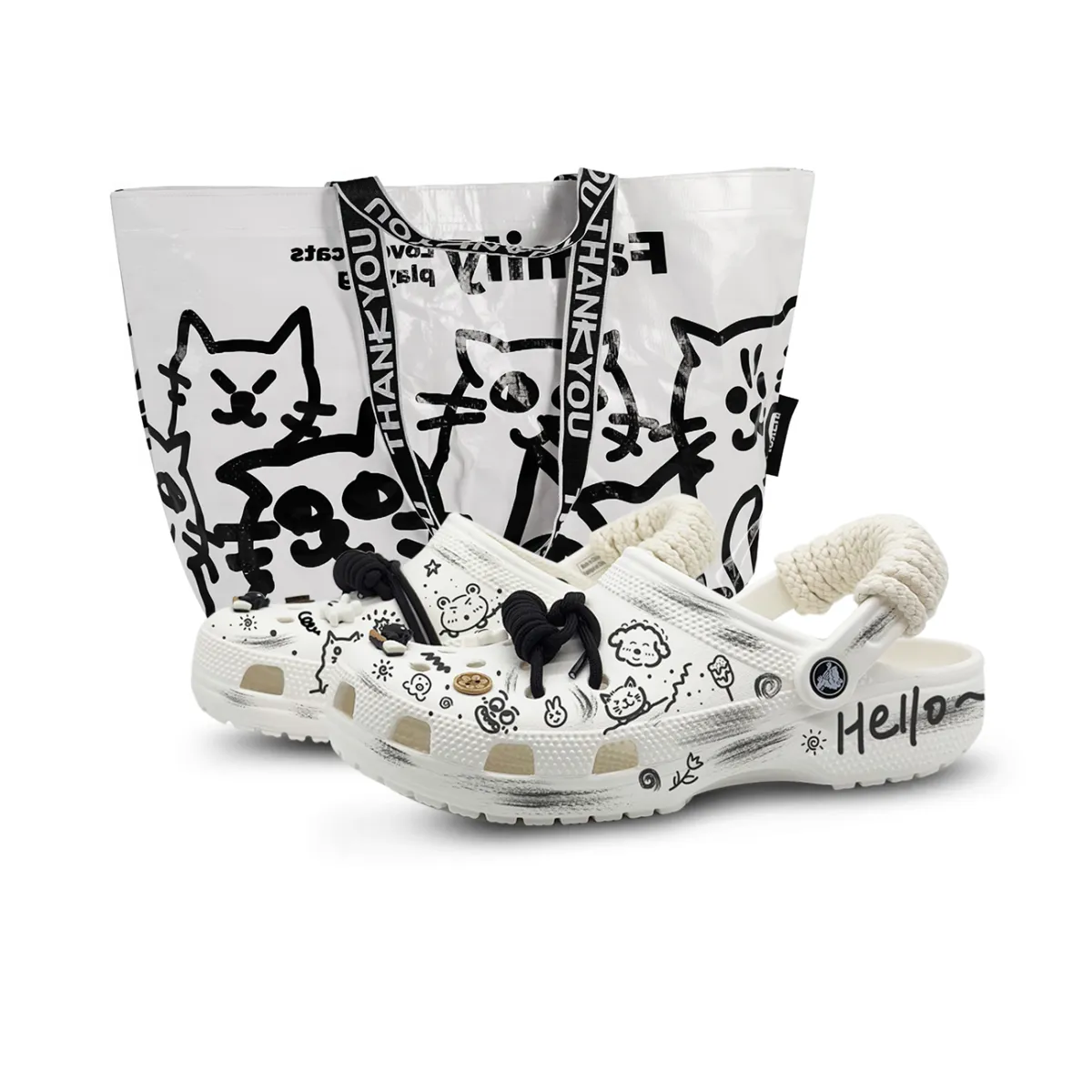Crocs Classic Clog Happy Graffiti, Special Shopping Bag EVA Clogs Unisex