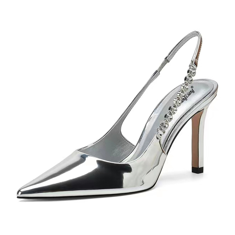 DANGLIANG Pu Slim Heel High Heels 7cm Women's Silver