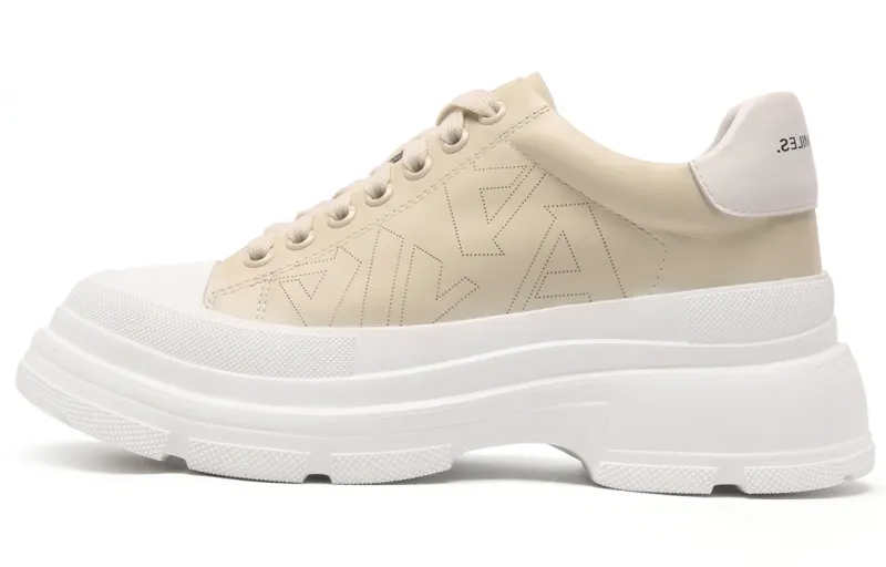 Anthony Miles Water Dye Cow Leather Low top Sports Casual Shoes Women's Light Yellow White