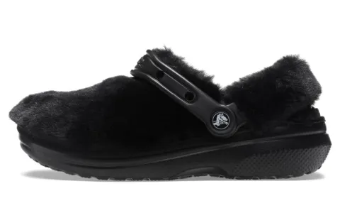 Crocs Classic Fur Sure Slip On Clogs 'Black'