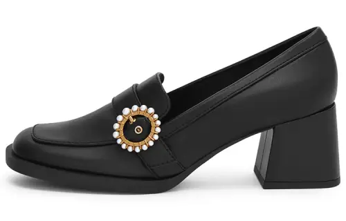 CHARLES&KEITH Chunky Heel Loafers 5.8cm Women's Black