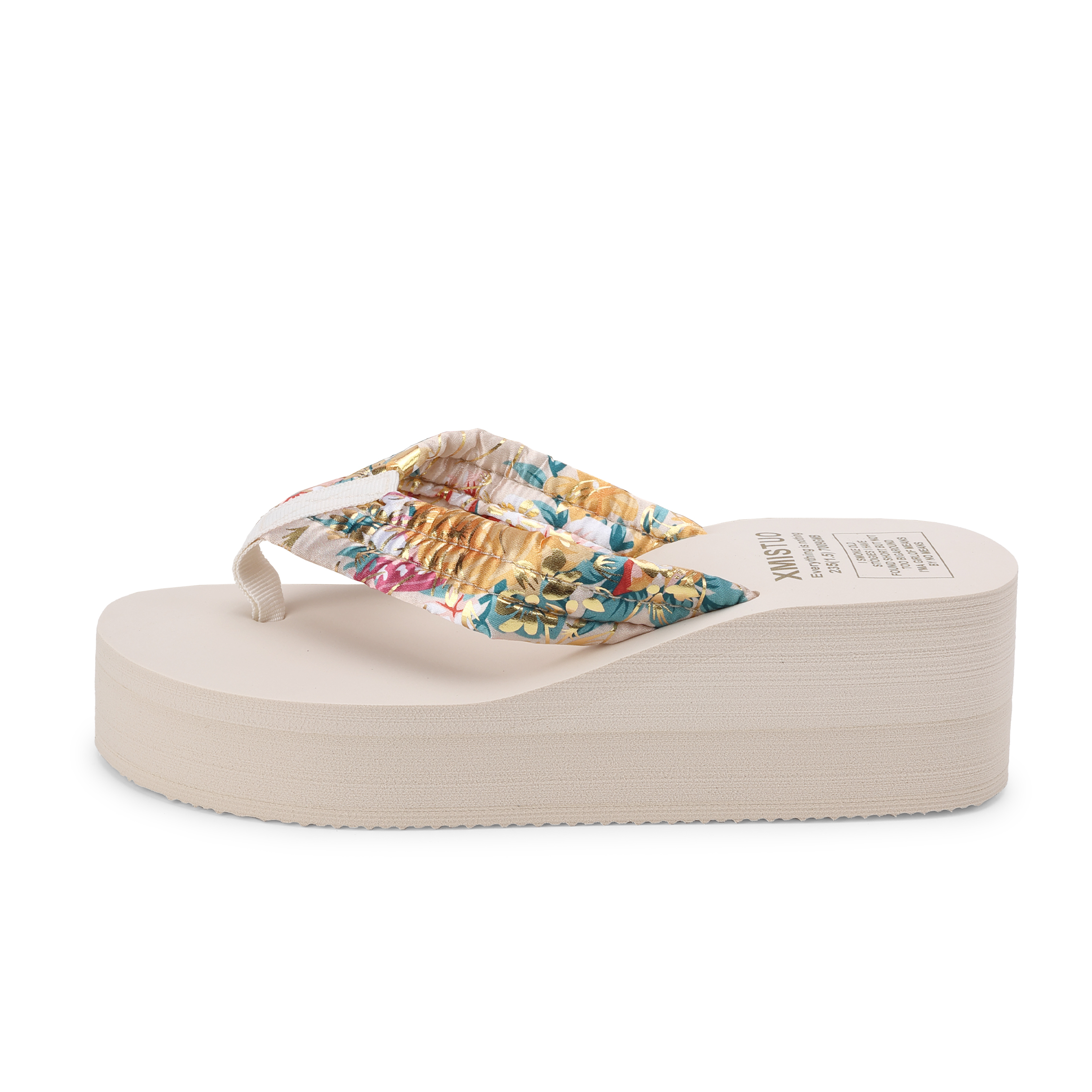 XMISTUO Xiami slippers, high-heeled sandals for women's summer outer wear, fashionable thick-soled wedge heels, versatile for beach casual use, rubber soles, non-slip silent flip-flops, women's style