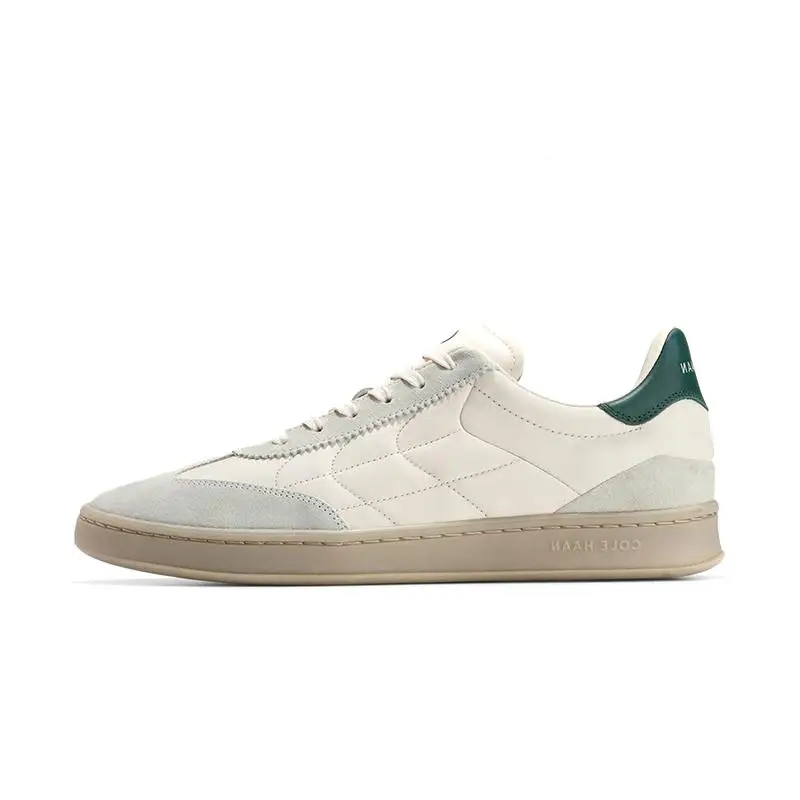 COLE HAAN Cow Leather Slip Resistant, Abrasion Resistant, Lightweight Low top Skateboard Shoes Men's White/Green Tail