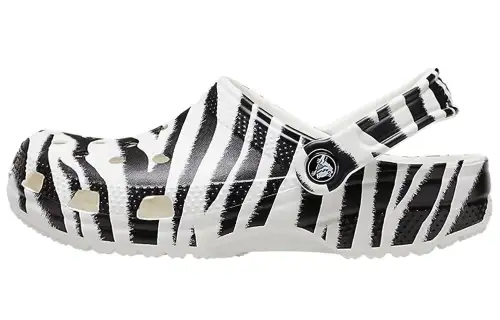 Crocs Classic Clog Animal Printing Beach Sandals Black White