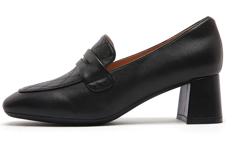 PACO GIL Sheepskin Block Heel High Heels 5cm Women's Black