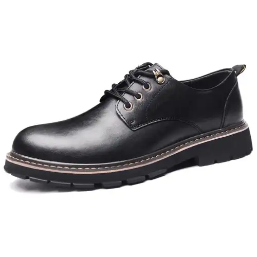 AOKANG big leather shoes, super fiber leather, comfortable and versatile in summer, trendy, high-end thick-soled British style low-top Martin boots, men's casual, men's style, black