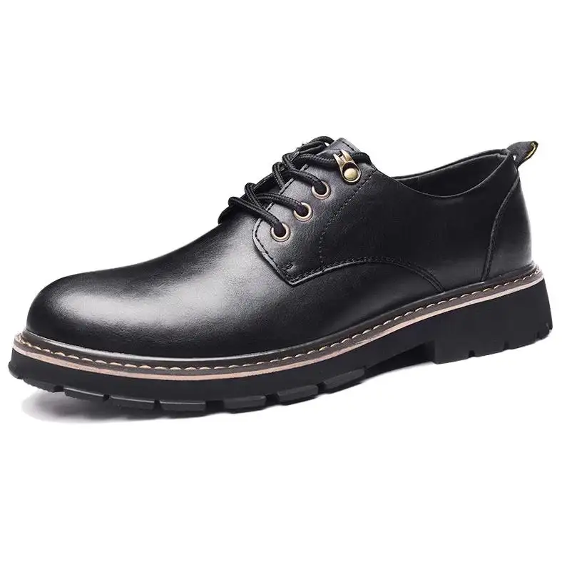 AOKANG big leather shoes, super fiber leather, comfortable and versatile in summer, trendy, high-end thick-soled British style low-top Martin boots, men's casual, men's style, black