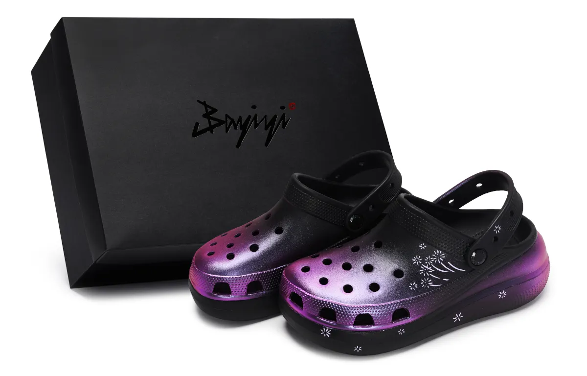 Crocs Classic Clog 811 Manufacturing, Radiant Fireworks, Special Shoe Box Clogs Unisex Black Purple Pink