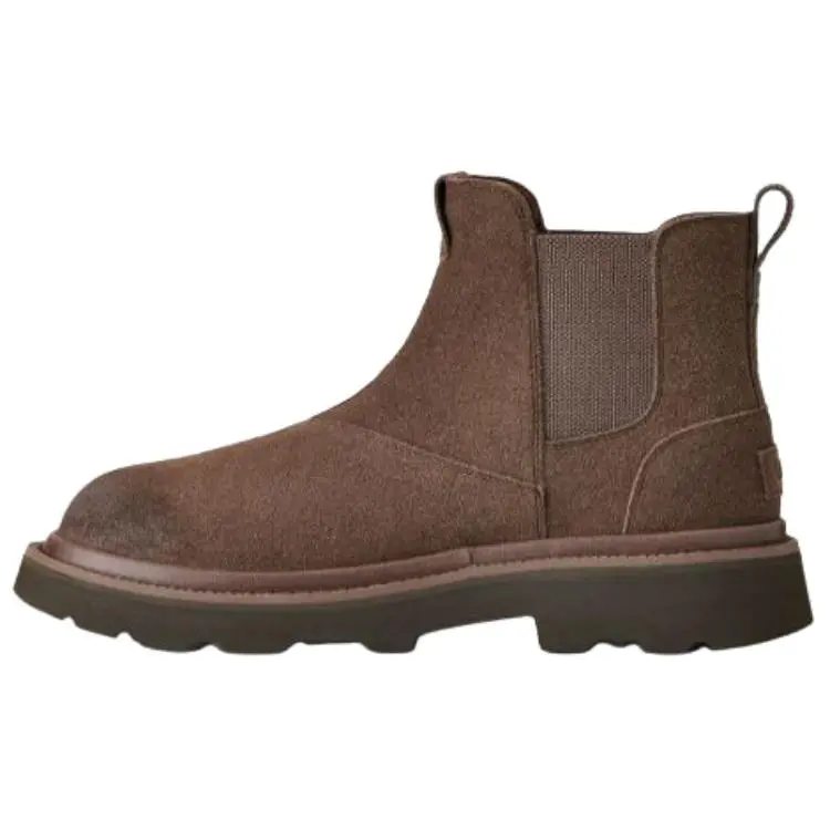 UGG Hybrid Cow Split Leather Short Chelsea Boots Men's Dark Brown