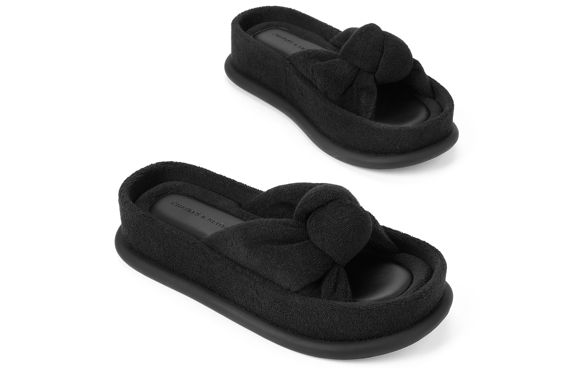 CHARLES&KEITH Quiet Slide Slippers Women's BLACK TEXTURED Black Textured/Beige/Pink