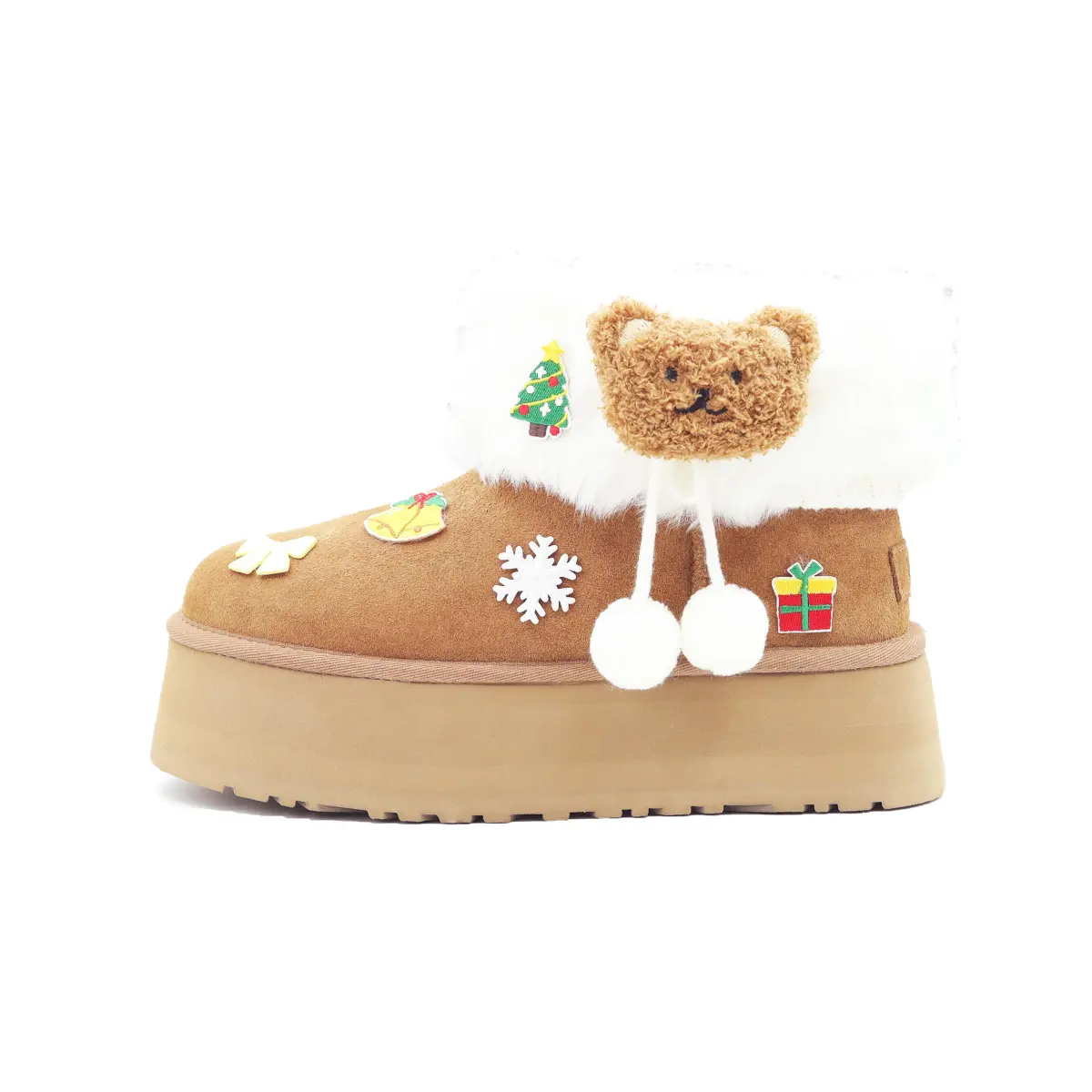 UGG Sheepskin Thermal Height Increasing Short Snow Boots Women's White Brown