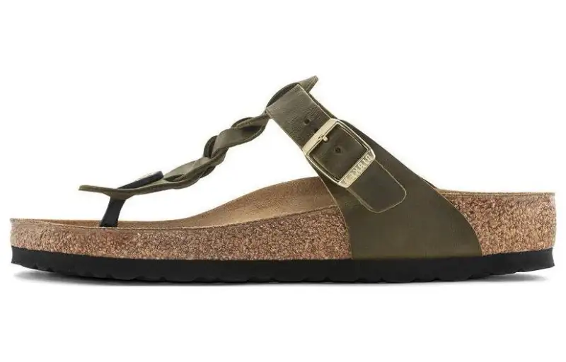 Birkenstock Gizeh Braided Oiled Leather Narrow Fit Sandals 'Olive Green' Women's