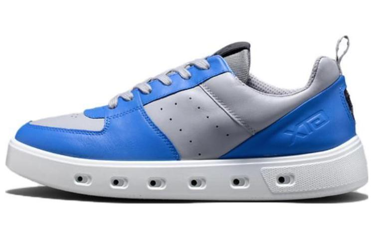 Ecco Street 720 Series Cow Leather Breathable Low top Skateboard Shoes Men's Electric Blue Dove Gray