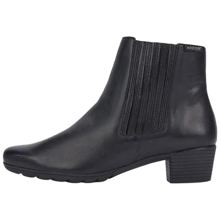MEPHISTO Top Grain Cow Leather Short Chelsea Boots 4cm Women's Black