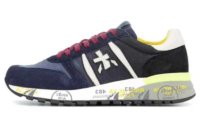 PREMIATA Leather Low top Sports Casual Shoes Men's Blue Yellow
