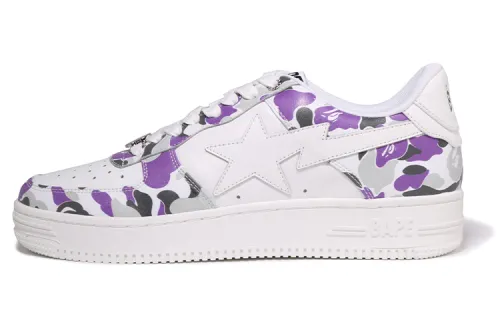 A BATHING APE STA Leather Stylish Skateboarding Shoes Men's White Purple