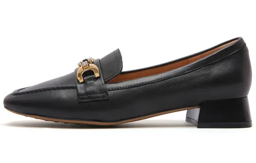 PACO GIL Top Grain Cow Leather Block Heel High Heels 3cm Women's Black