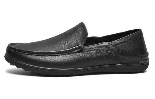 Mulinsen first-layer cowhide, genuine leather, fashionable and versatile, British high-end elite gentleman, elegant and versatile, comfortable, low load-bearing, wear-resistant, non-slip, commuting business, round toe, flat bottom, one-legged shoes, men's casual shoes, men's black