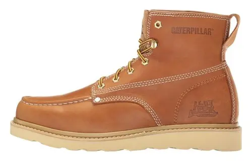 CAT Leather Abrasion Resistant Slip Resistant Ankle Length Outdoor Boots Men's Brown Yellow
