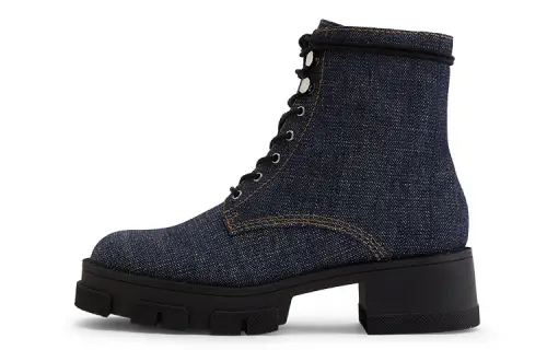 CHARLES&KEITH Quilted Thick-soled Lace Martin Boots Women's Dark Blue