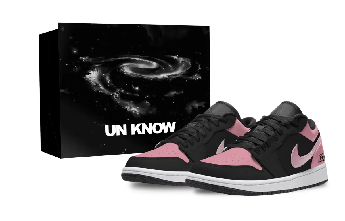Jordan Air Jordan 1 Black Pink Toe, Shopping Bag Abrasion Resistant Low top Vintage Basketball Shoes Unisex Pink