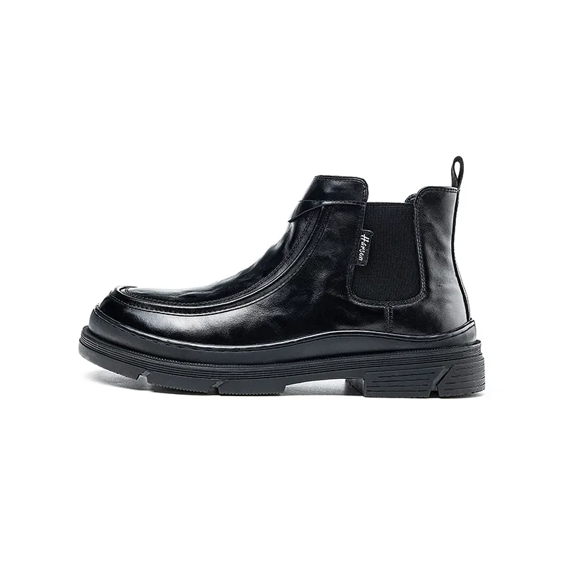 HARSON Cow Leather Short Chelsea Boots Men's Black