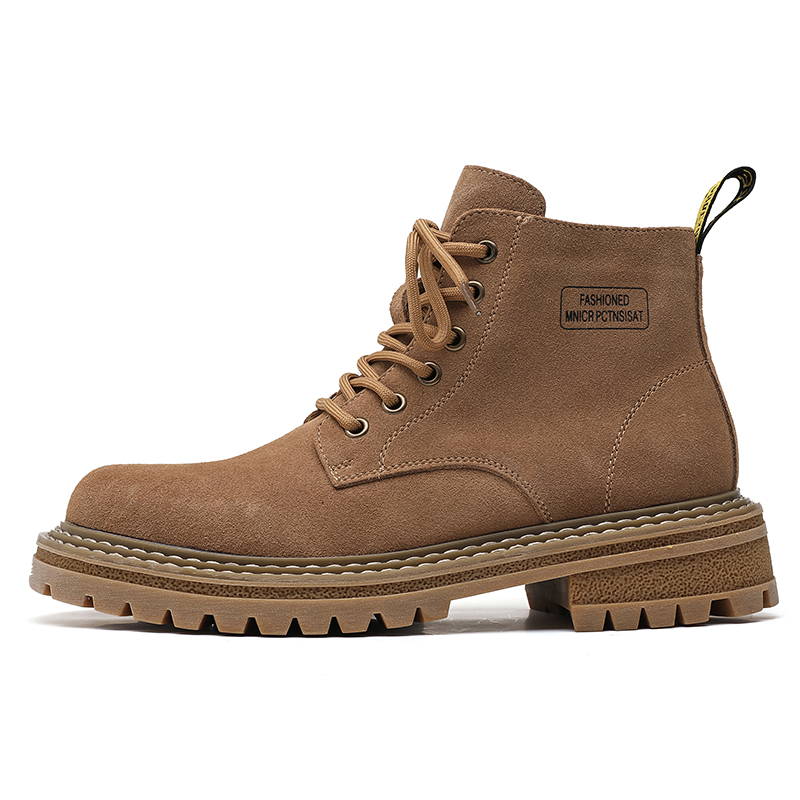 LUOMAIKE Luomaike cow suede microfiber leather, round toe lace, comfortable and versatile, Martin boots, men's yellow