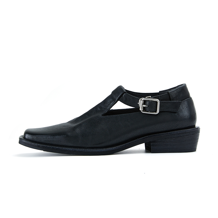 Marie Claire Horse Leather Block Heel Mary Jane Shoes 3.5cm Women's Midnight Paris Black