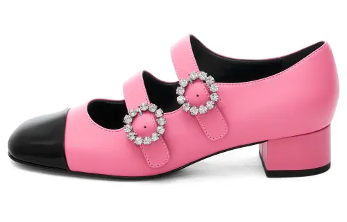 CHARLES&KEITH Love Confession Box Sheepskin Chunky Heel Mary Jane Shoes 3.5cm Women's Pink