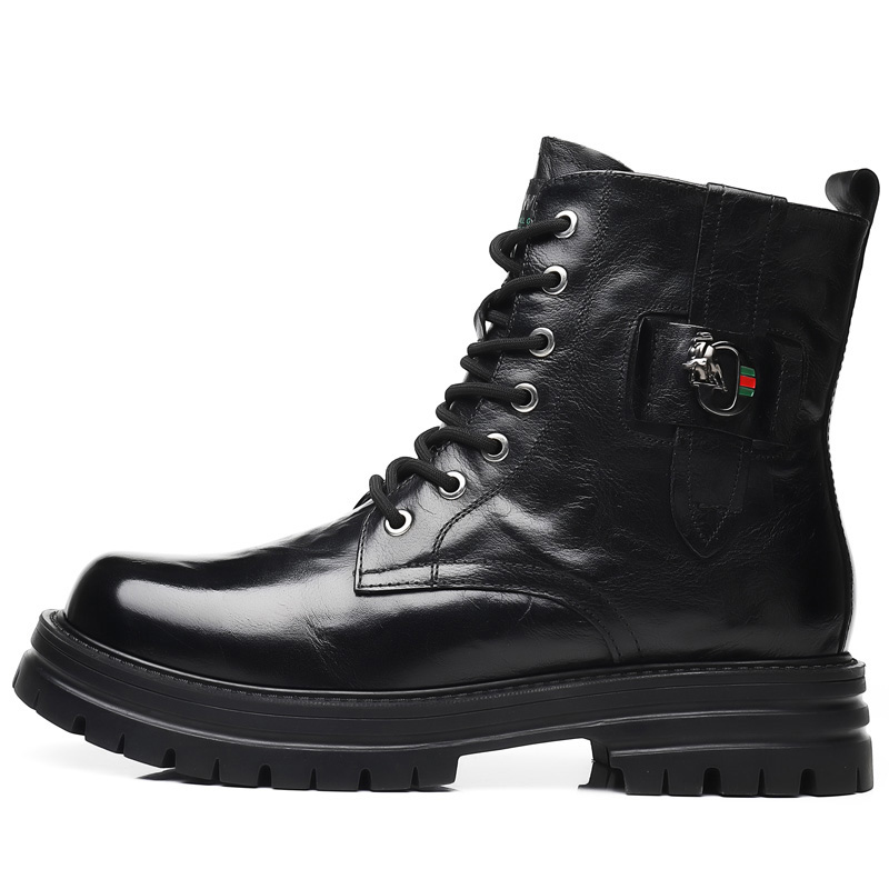 LUOMAIKE Romike Leather Cow Leather British Style Versatile Short Martin Boots Men's Black