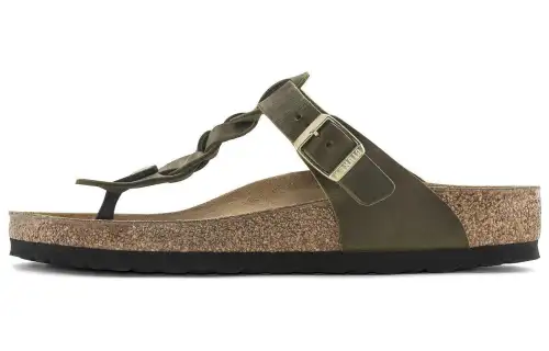 Birkenstock Leather Flip Flops Women's Olive Green Regular