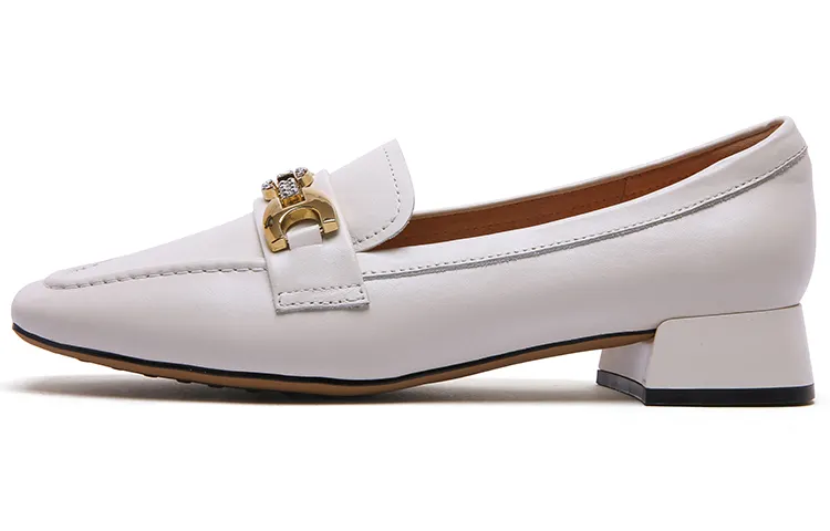 PACO GIL Cow Leather Block Heel High Heels 3cm Women's White