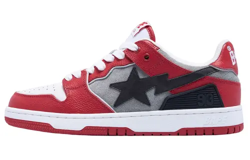 A BATHING APE SK8 STA Leather Stylish Skateboarding Shoes Women's White Gray Red