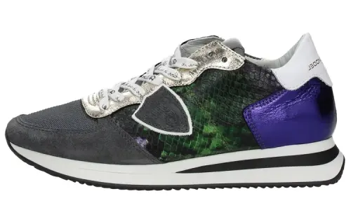 PHILIPPE MODEL Leather Slip Resistant Low top Sports Casual Shoes Women's Gray Green Purple
